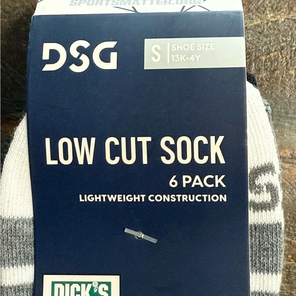 DSG Low Cut Socks 6 Pk Small 13K-4Y Athletic Lightweight‎ Black White Gray NIP
